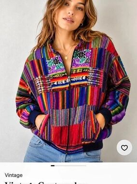Vintage Multicolor & Red Geometric Patterned Jacket